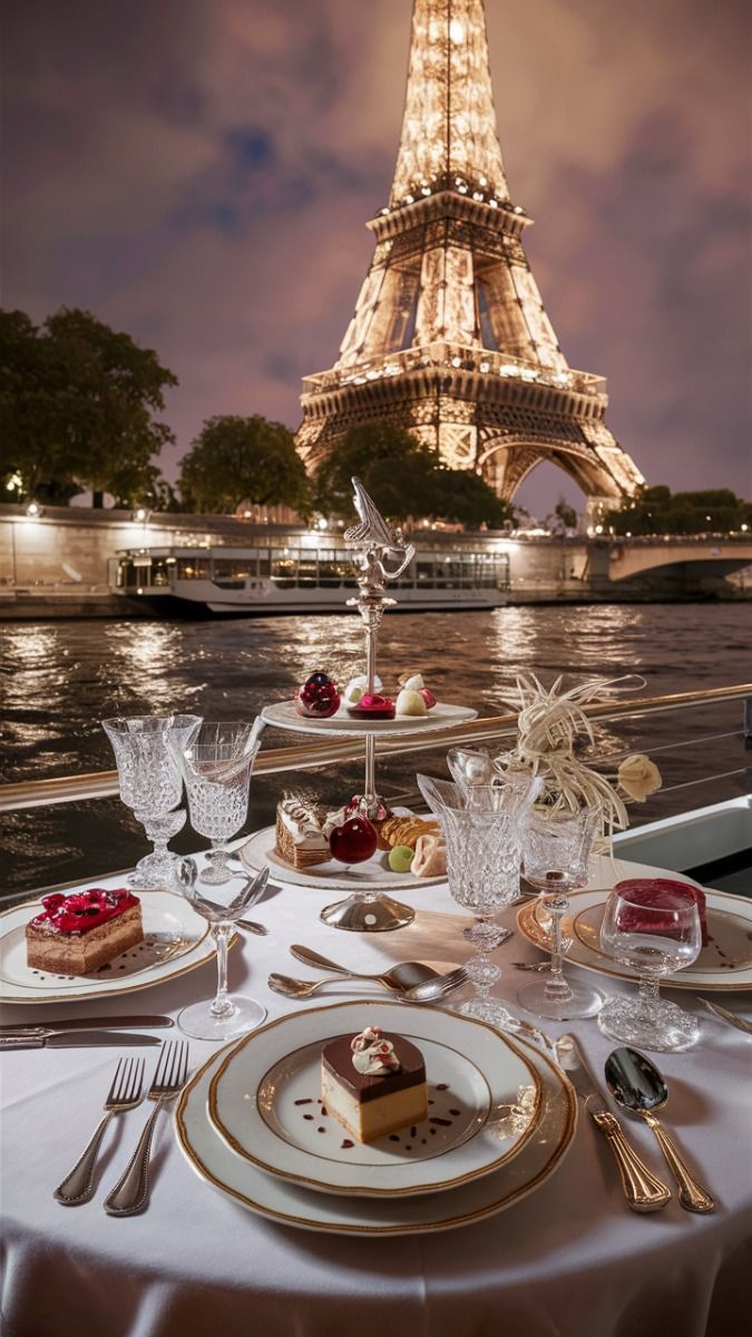 Romantic dinner table with Eiffel Tower view during a Paris elopement