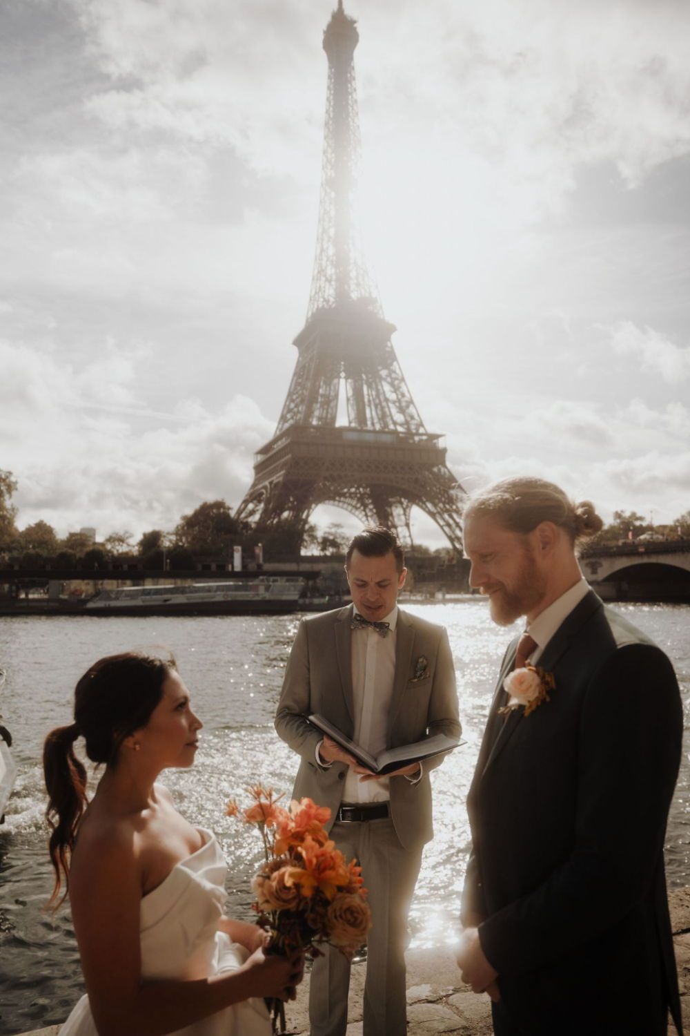 Intimate elopement ceremony in Paris with the Eiffel Tower in the background