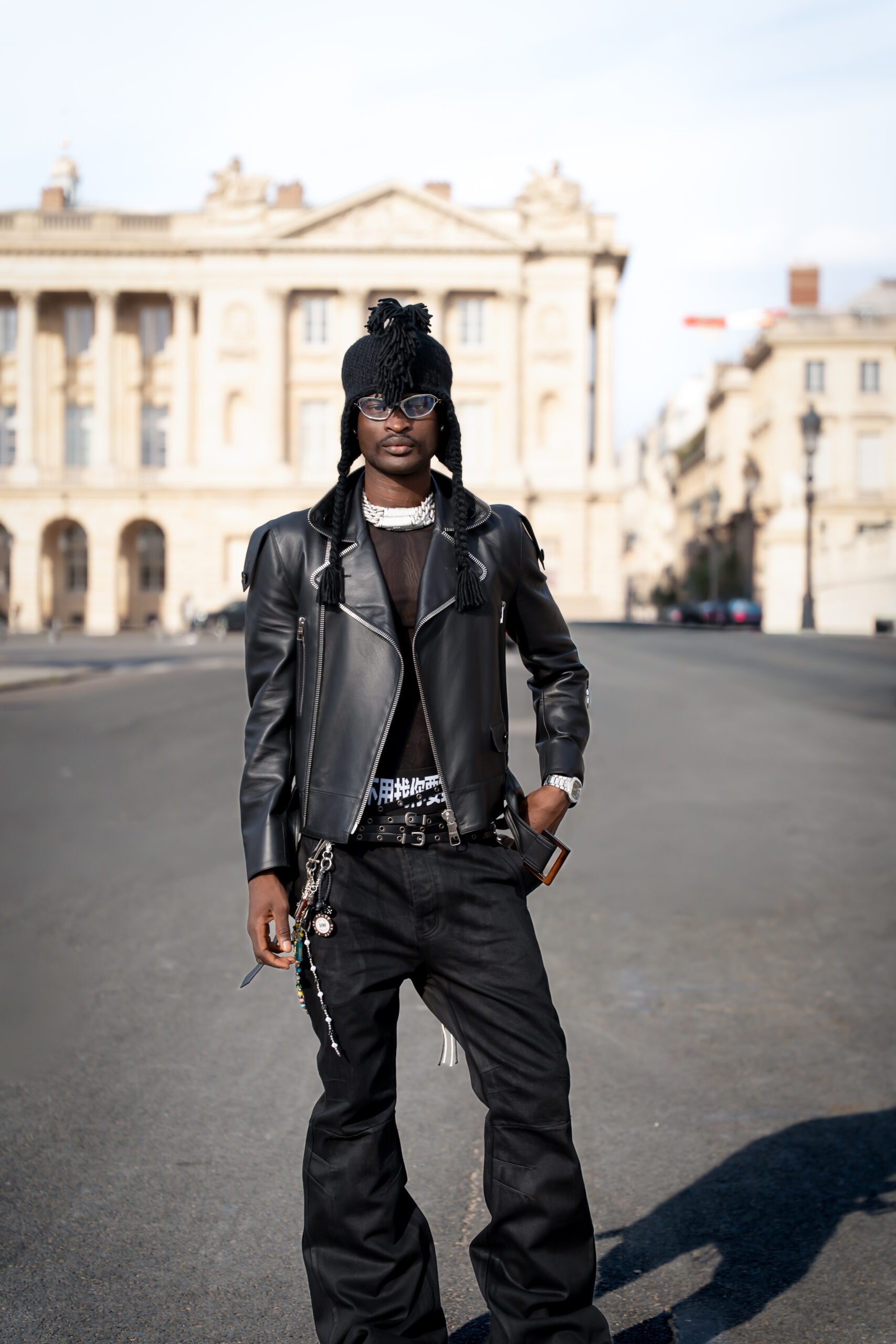 Streetwear outfit detail photographed during Paris Fashion Week